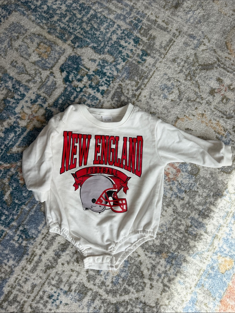 New England Football Baby Bodysuit - White with Red Vintage Graphic 6-12m